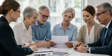 Financial advisor explaining estate planning documents to a family