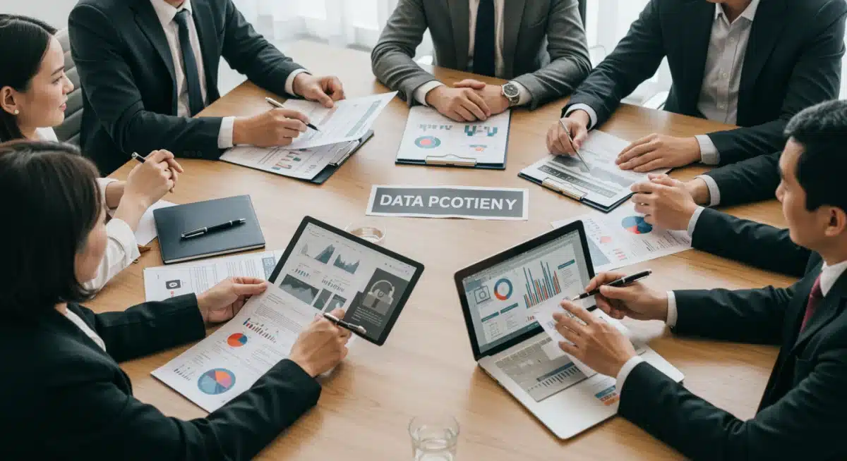 Government officials and cybersecurity experts discussing new data protection guidelines.