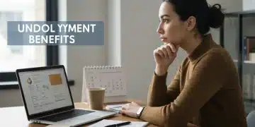 Person planning to maximize unemployment benefits on laptop