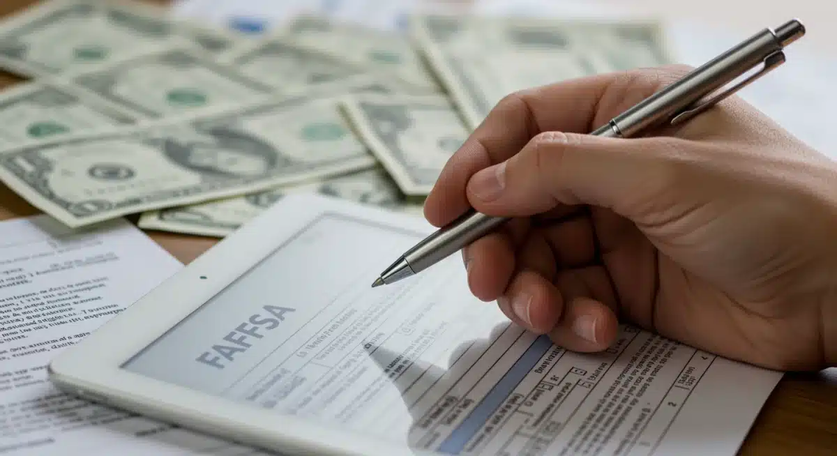 Hand filling out digital FAFSA form for 2025-2026 financial aid updates