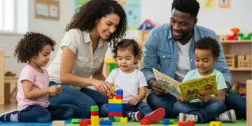 Smiling family benefiting from child care assistance