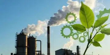 Industrial facility with green energy elements, representing new environmental regulations