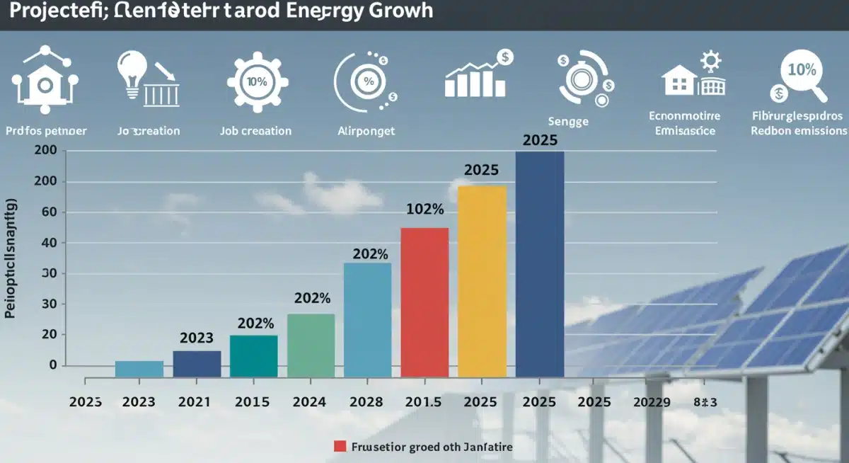 Infographic showing projected 10% renewable energy growth by 2025, highlighting economic and environmental benefits.