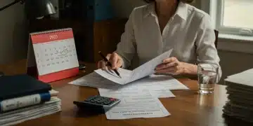 Woman organizing Social Security Disability claim documents for 2025 application