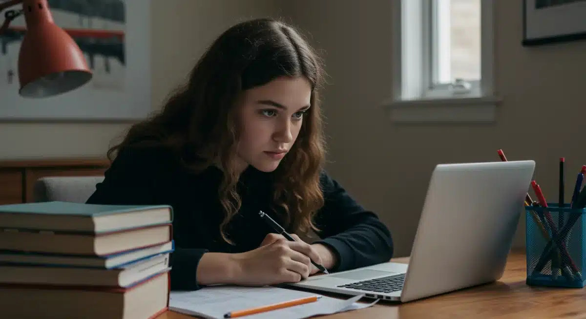 Student studying diligently for standardized tests and college applications.