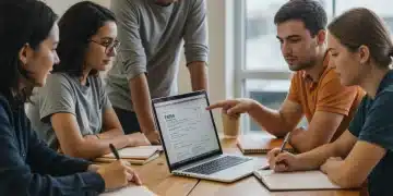 College students discussing FAFSA 2025-2026 changes and financial aid applications on laptops