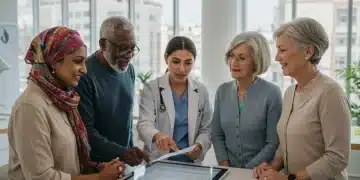 Seniors reviewing Medicare Part B premium information with advisor