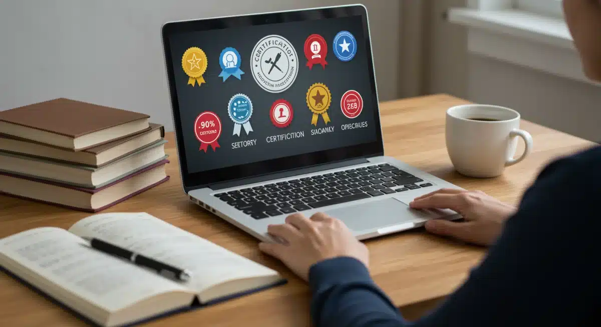 Individual studying online certifications for career advancement.