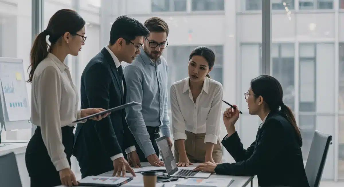 Business leaders discussing investment strategies for economic expansion.