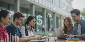 College students actively planning their future, discussing financial aid options.