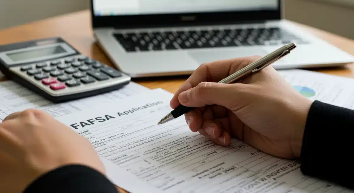 Student actively completing FAFSA application form for federal aid