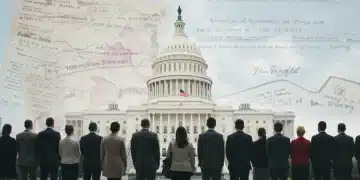 Diverse group in front of US Capitol, symbolizing unity and immigration policy.