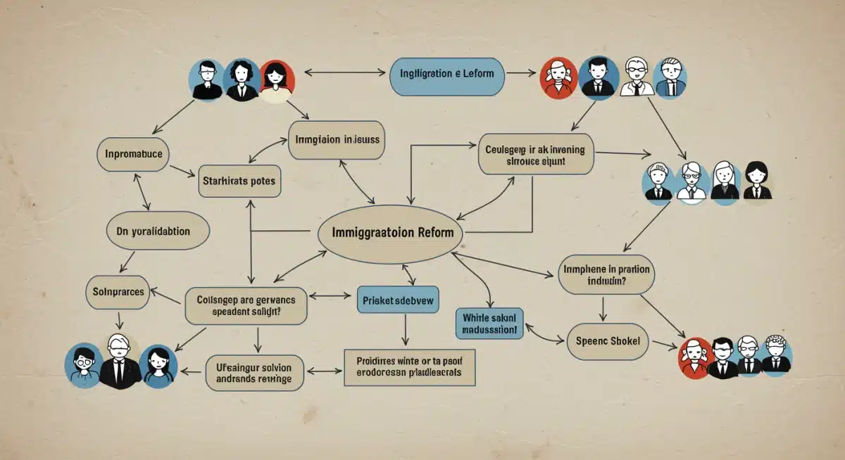 Complex legislative process flowchart for immigration reform.