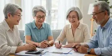 Seniors planning retirement finances with Social Security documents