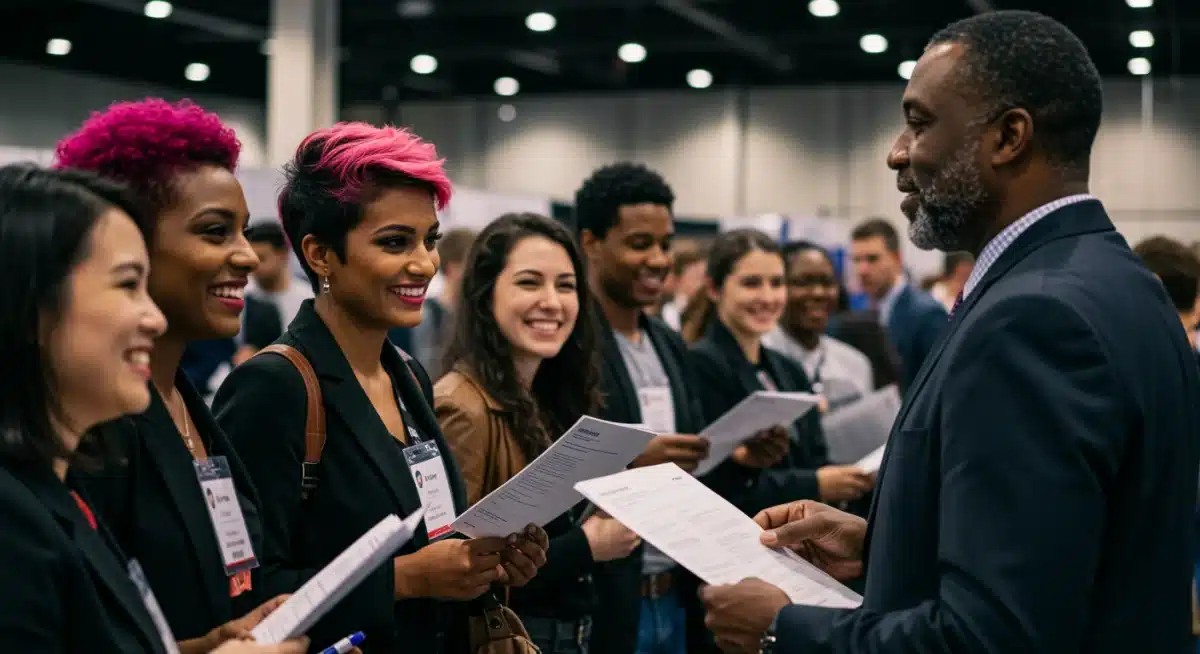 Diverse group of job seekers at a career fair