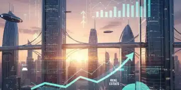 Futuristic city skyline with digital financial data representing 2026 real estate investment outlook