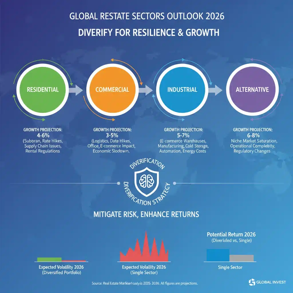Infographic of real estate sector growth projections and risks for 2026
