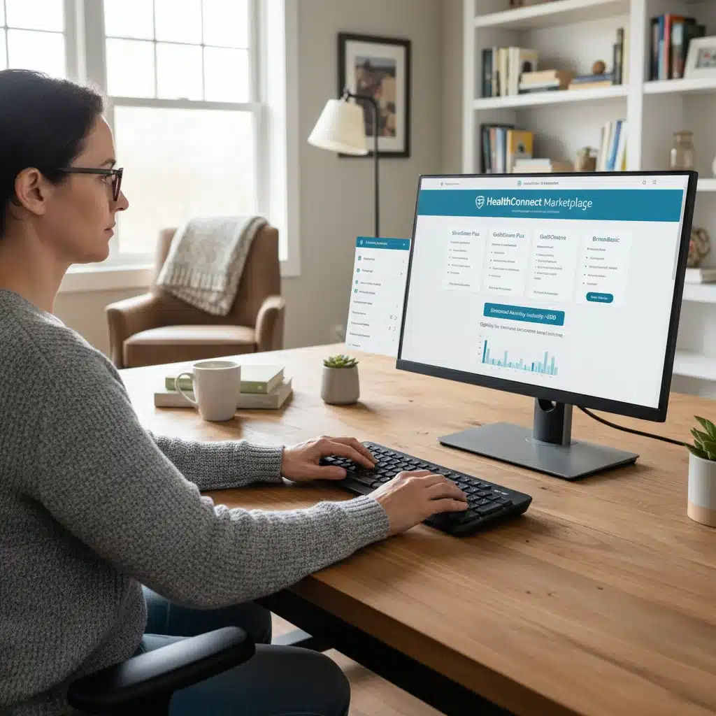 Individual comparing health insurance plans on an online marketplace with ACA subsidies