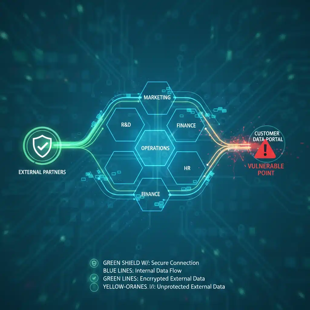 Secure network infrastructure with protective measures against cyber threats.