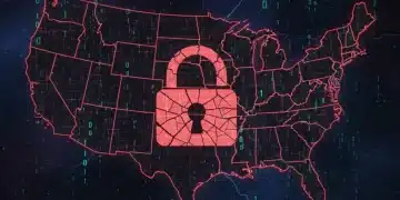 Urgent cybersecurity threat alert impacting US businesses by 2026, showing a digital network under attack.