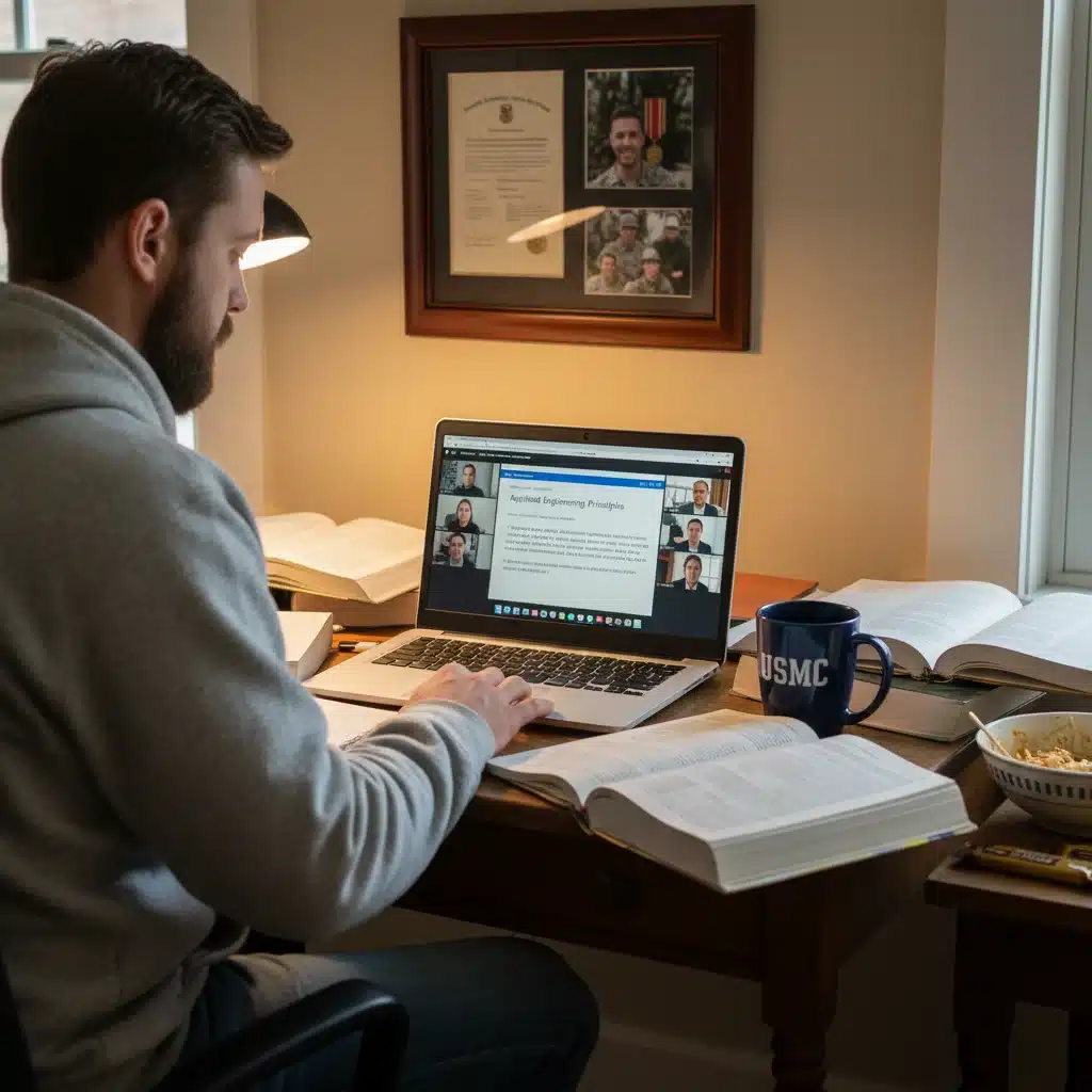 Veteran engaged in online education program utilizing new benefits