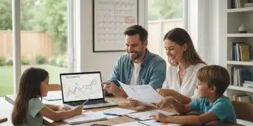Family reviewing tax documents for 2026 IRS changes, symbolizing financial planning.